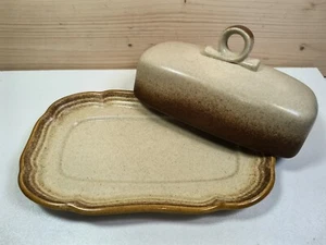 Mikasa 1/4 LB 8" Covered Butter Dish with Lid Whole Wheat E 8000 Made in Japan - Picture 1 of 22