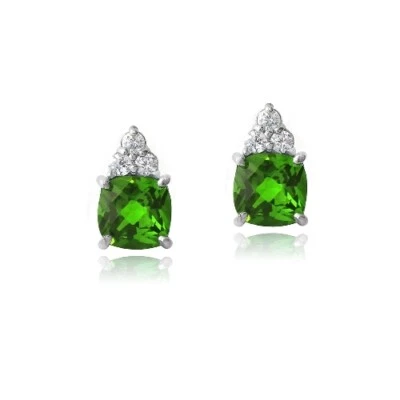 925 Silver 2ct Lab Created Emerald & CZ Cushion Cut Stud Earrings - Image 1 of 3