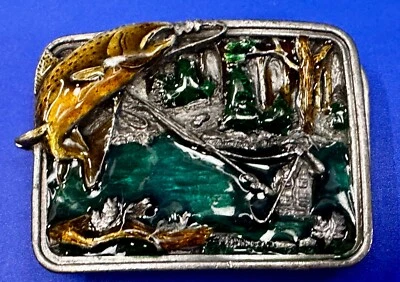 Trout Fly Fish Fishing Fisherman Sportsman Vintage 1983 Bergamot Belt Buckle - Image 1 of 4