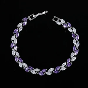 Elegant Purple Cubic Zirconia Cute Leaf Women Link Chain Bracelets for Costume - Picture 1 of 17