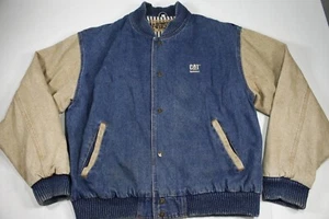 Vintage Turning Point Caterpillar CAT Insurance Denim Jacket Men's Sz L Bomber - Picture 1 of 8