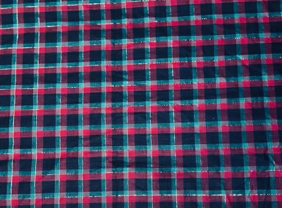 FABRIC RED GREEN GOLD METALLIC FIBER TARTAN PLAID BTY X 44" W CRAFT QUILT WEAR - Image 1 of 2
