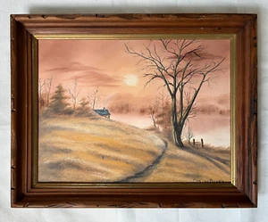 Vtg/antique original oil painting rural landscape Golden Meadow signed framed - Picture 1 of 10