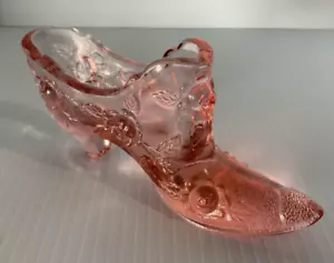 Vintage/Collectable FENTON Art Glass Cranberry/Pink Cabbage Rose Print Slipper - Picture 1 of 5