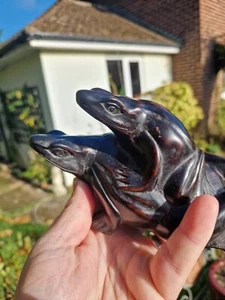 Beautiful Antique Chinese Resin frog toad with baby on back 17.5 Cms Heavy Set - Picture 1 of 11
