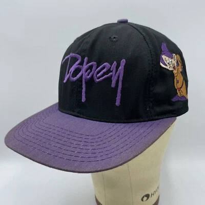 Gorra de béisbol vintage Dopey Hat Disney adulto Snapback negra púrpura guión años 90 EE. UU. Foto 1 de 4