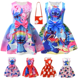 Kids Girls Lilo and Stitch Costume Bowknot Skirts Princess Party Fancy Dress UK - Picture 1 of 31