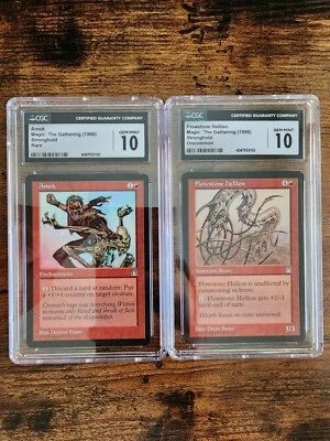 2x MTG ⭐CGC 10 GEM MINT⭐ Stronghold ⭐Amok Rare & Flowstone Hellion⭐ 1998 Magic - Image 1 of 4