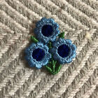 Vintage Blue Floral Appliqué Triple Flower Retro