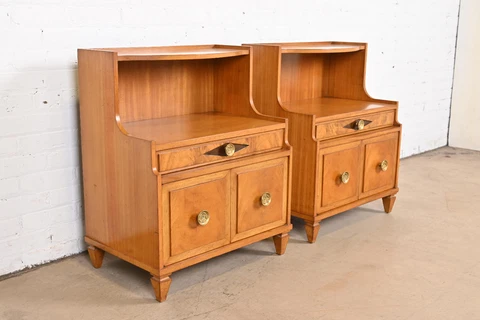 Grosfeld House Hollywood Regency Mahogany Two-Tiered Nightstands, Pair Cover