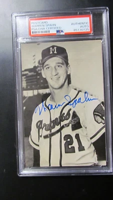 Warren Spahn signed Postcard PSA Certified - Image 1 of 4