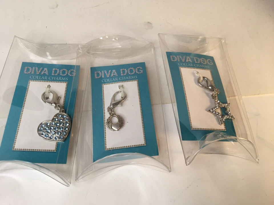 Lot Of 3 Diva Dog  Dog Collar Charms New Rhinestone Star And Heart + Heart - Image 1 of 4