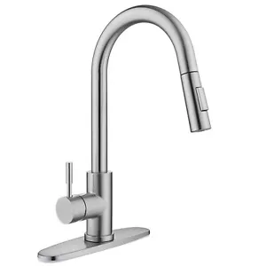 Brushed Nickel Kitchen Sink Faucet Pull Down Sprayer Single Handle Swivel Mixer - Picture 1 of 11