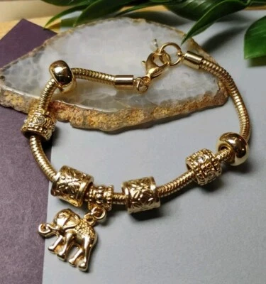 Дизайнерский ANNE KLEIN прозрачный со стразами золотой тон w/слон подвеска бисер браслет! - Изображение 1 из 4