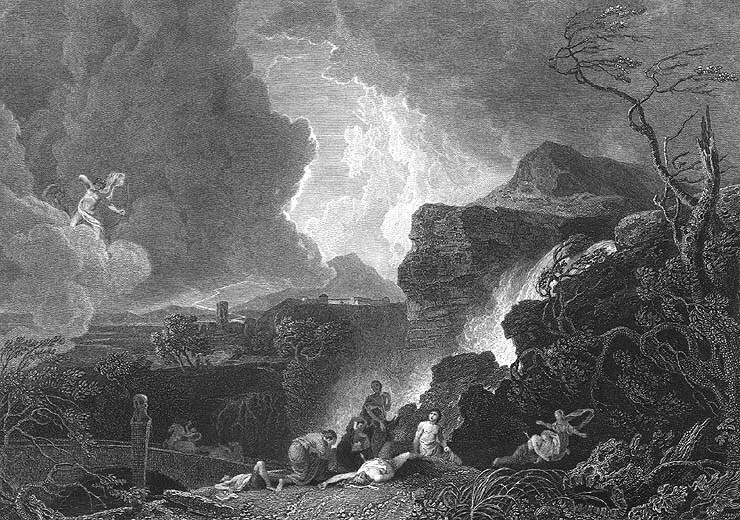 Mitología, DIOSES GRIEGOS APOLLO DIANA ASESINATO NIOBE NIÑOS ~ 1840 impresión artística grabado Foto 1 de 1