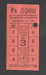 VINTAGE LEAMINGTON & WARWICK TRANSPORT CO LTD 3d TRAM / BUS TICKET - Foto 1 di 2
