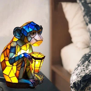 Stained Monkey Table Lamp Colorful Animal Shape Resin - Picture 1 of 6