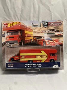 2018 MATTEL HOT WHEELS CAR CULTURE TEAM TRANSPORT PORSCHE 962 & FLEET FLYER MOMO - Picture 1 of 7