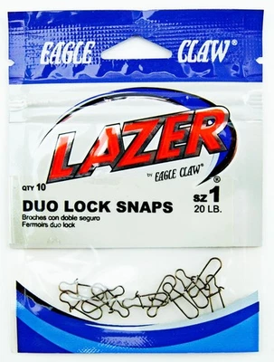 Eagle Claw Lazer Duo Lock Snaps Size 1 Black 20lb Test 10 Pack - Image 1 of 2