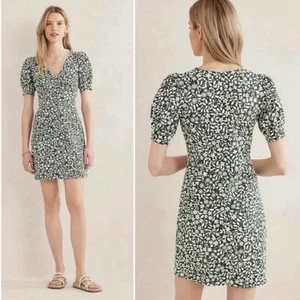 Boden Deep Green Floral Print Jersey V Neck Mini Dress ~ Size 10P NWT - Picture 1 of 8