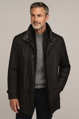 Chaqueta de trinchera de cuero de doble cuello Johnston & Murphy para hombre 48 abrigo de coche a presión EE. UU. Foto 1 de 4