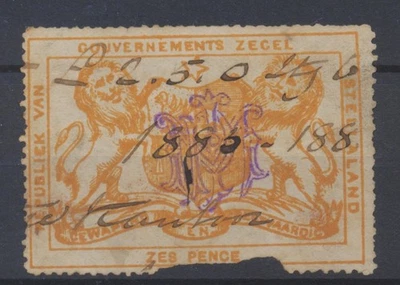 Estampillas de ingresos de Stellaland (Bechuanalandia) 1886 6d naranja con JPM opt usadas Foto 1 de 2