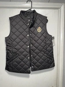 Ralph Lauren Damen Wappen-Patch gesteppte Mockneck Weste schwarz Größe Medium neu mit Etikett - Bild 1 von 6