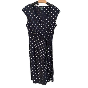 Lauren Ralph Lauren dunkelblau gepunktet ärmellos Faux Wickelkleid Gr.8 Hochzeitsgast - Bild 1 von 8