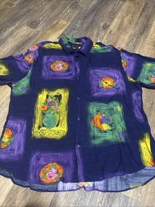 Vintage Jams World Shirt Mens XL Floral Paint Short Sleeve Button Up Purple Art - Picture 1 of 15