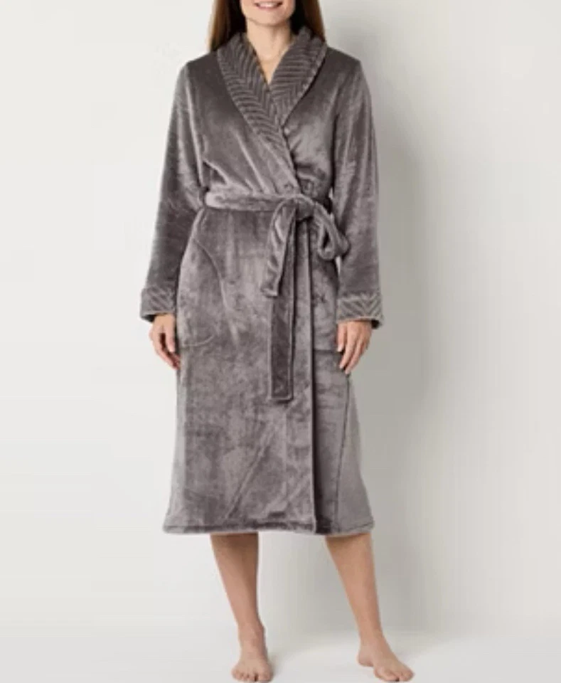 Liz Claiborne Vellón Felpa Longitud Media Corbata Casa Baño Suave Gris Bata XXL NUEVO CON ETIQUETAS Foto 1 de 2