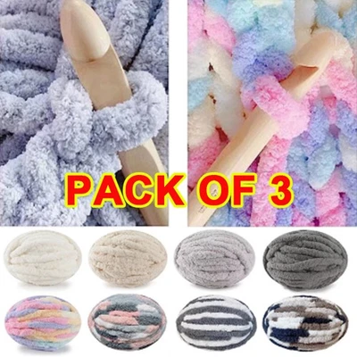 3/Set Super Chunky Yarn Bulky Chenille Soft Hand Arm Knitting Wool Thick Yarn UK
