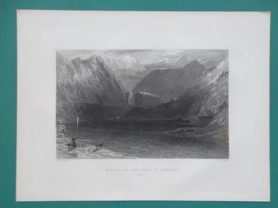 SUIZA Hospicio Gran San Bernardo Alpes suizos - 1838 impresión antigua de Bartlett Foto 1 de 2