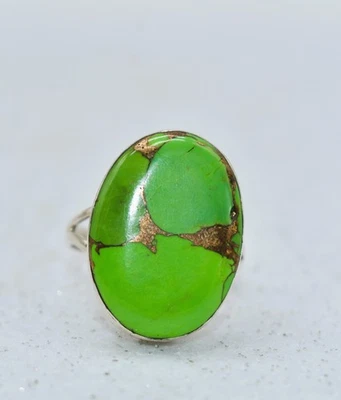 Anel oval de prata esterlina turquesa cobre verde Filipinas tamanho 10 - Imagem 1 de 4