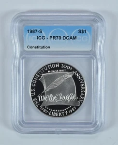 1987-S Constitution Commemorative Dollar PR70 DCAM ICG *0778 - Picture 1 of 5