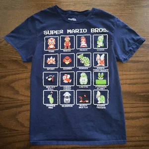 Super Mario Bros. Pixel Characters Graphic T-Shirt Men’s Small Navy Upcycled - Picture 1 of 5