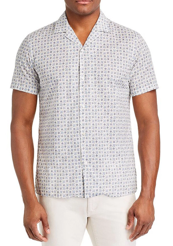 $295 New Mens Altea Milano Beige Regular Fit Floral Print Short Sleeve Shirt L - Image 1 of 1