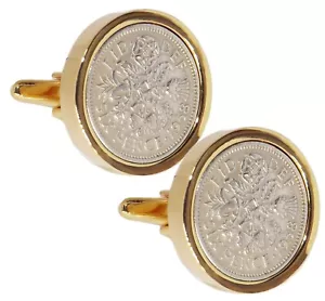 1958 Sixpence Set in 9ct Gold Plate Mens 64 Years Birthday Gift CUFFLINKS DIRECT - Picture 1 of 7