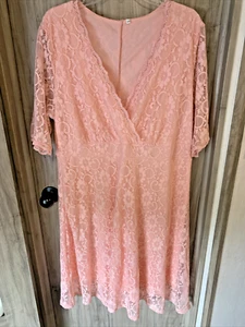 Damen Rosa Spitze Gefüttert Party Cocktailkleid Größe 20W Nylon Elasthan - Bild 1 von 13