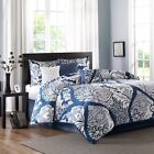 Luxury Indigo Blue & White Ogee Design Comforter Set AND Decorative Pillows