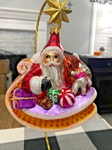 Vintage Christopher Radko “Sleighful” Santa in Sleigh Ornament 1996 - Picture 1 of 3