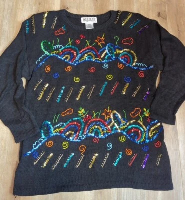 Suéter De Colección Para Mujer Western Connection Talla L Cuentas Lentejuelas Negro Colorido  Foto 1 de 4