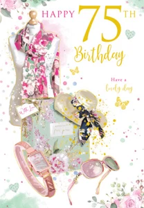 Happy 75th Birthday Card Female Foil Finish 8" x 6" Lovely Verse - Picture 1 of 2