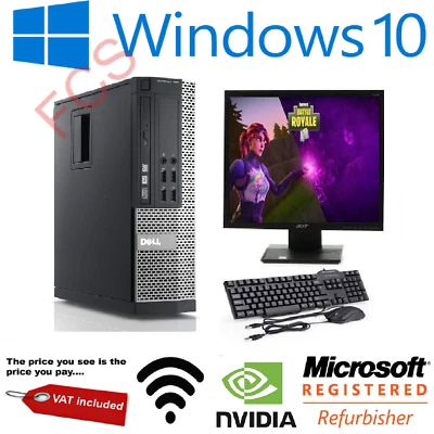 FAST GAMING DELL BUNDLE TOWER PC FULL SET COMPUTER SYSTEM INTEL i3 8GB 1TB GT710 - Image 1 of 4