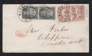 Scott 73 vertical pair & Scott 65 horizontal pair cover Washington DC to Canada - Picture 1 of 2