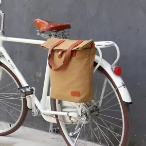 TOURBON Canvas Bike Pannier Bag Tote Pack Shopper Shoulder Bag Outdoor Travel - Picture 1 of 24