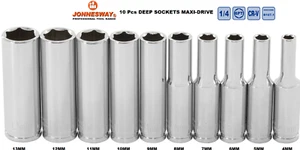 Jonnesway 10Pcs 1/4" Drive 6PT Deep Metric Socket Set 4,5,6,7,8,9,10,11,12,13mm - Picture 1 of 6