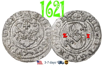 Poland Lithuania SOLIDUS Solid Schilling 1621 Riga Sigismund III Silver #19450 - Image 1 of 3