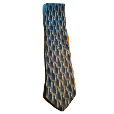 J.Z. Corbata de diseñador Richards For Nordstrom vintage para hombre verde azul geométrica seda Foto 1 de 4