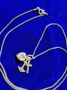 Italy 925 Silver Necklace With IBB 925 Cz Love Heart Pendant trio - Picture 1 of 12