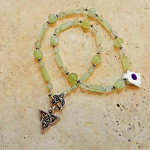 Silver Celtic Trinity Knot necklace with Jade gemstone beads, Irish - Picture 1 of 4